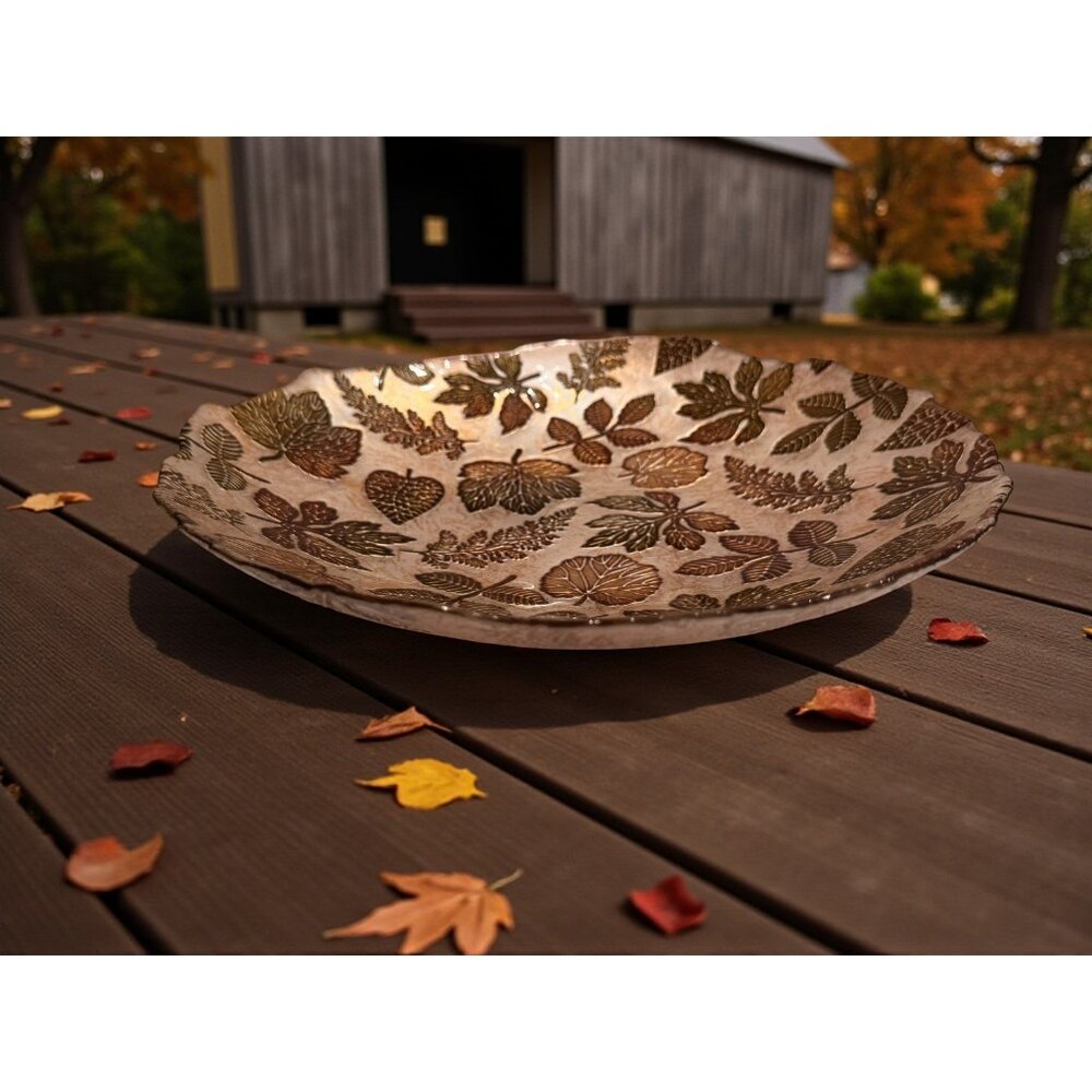 Vietri Autunno Glass Medium Serving Bowl 13″ Autumn Leaves Design - NEW - Picture 3 of 3